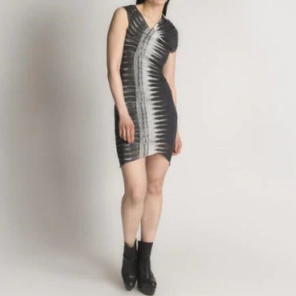 HELMUT LANG  Black & Grey Tie-Dye Print Abstract Asymmetrical Midi Dress size S - Picture 1 of 16